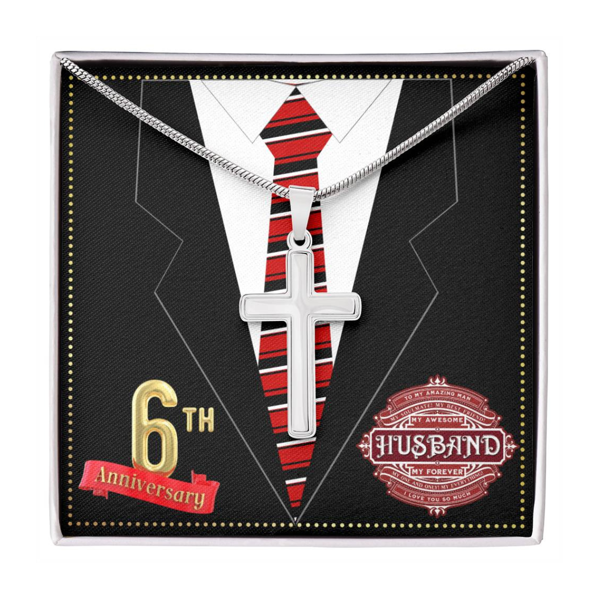 JGF Jewelry Gifts for Family 6th Wedding Anniversary For Him Husband Cross Necklace for Men