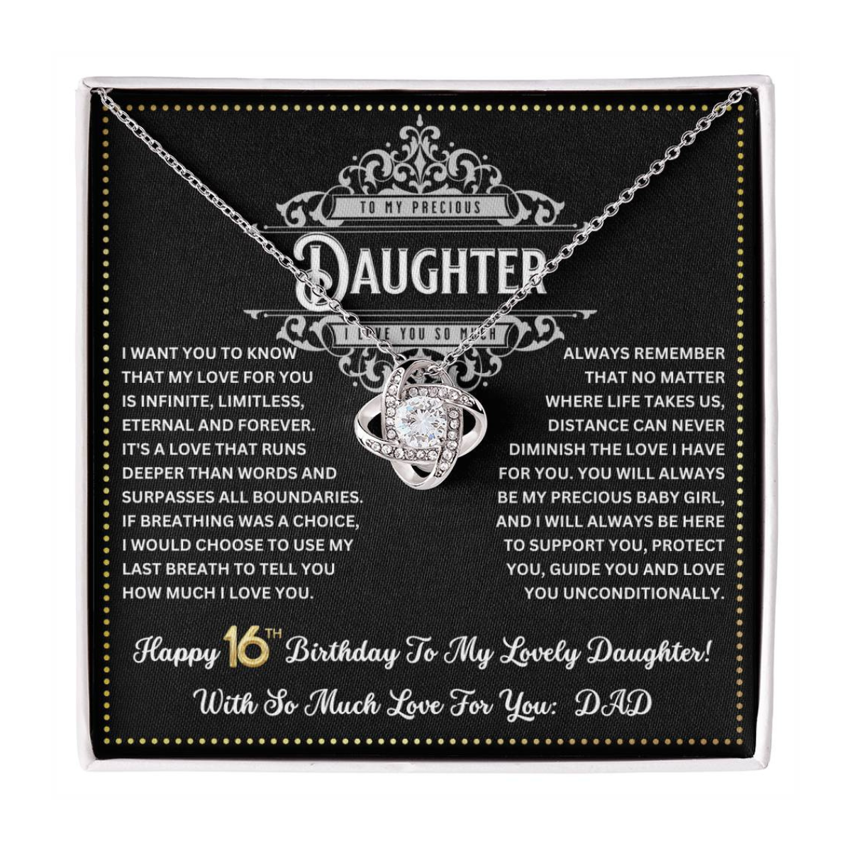 JGF Jewelry Gifts for Family Happy 16th Birthday Card Daughter Love Knot Necklace