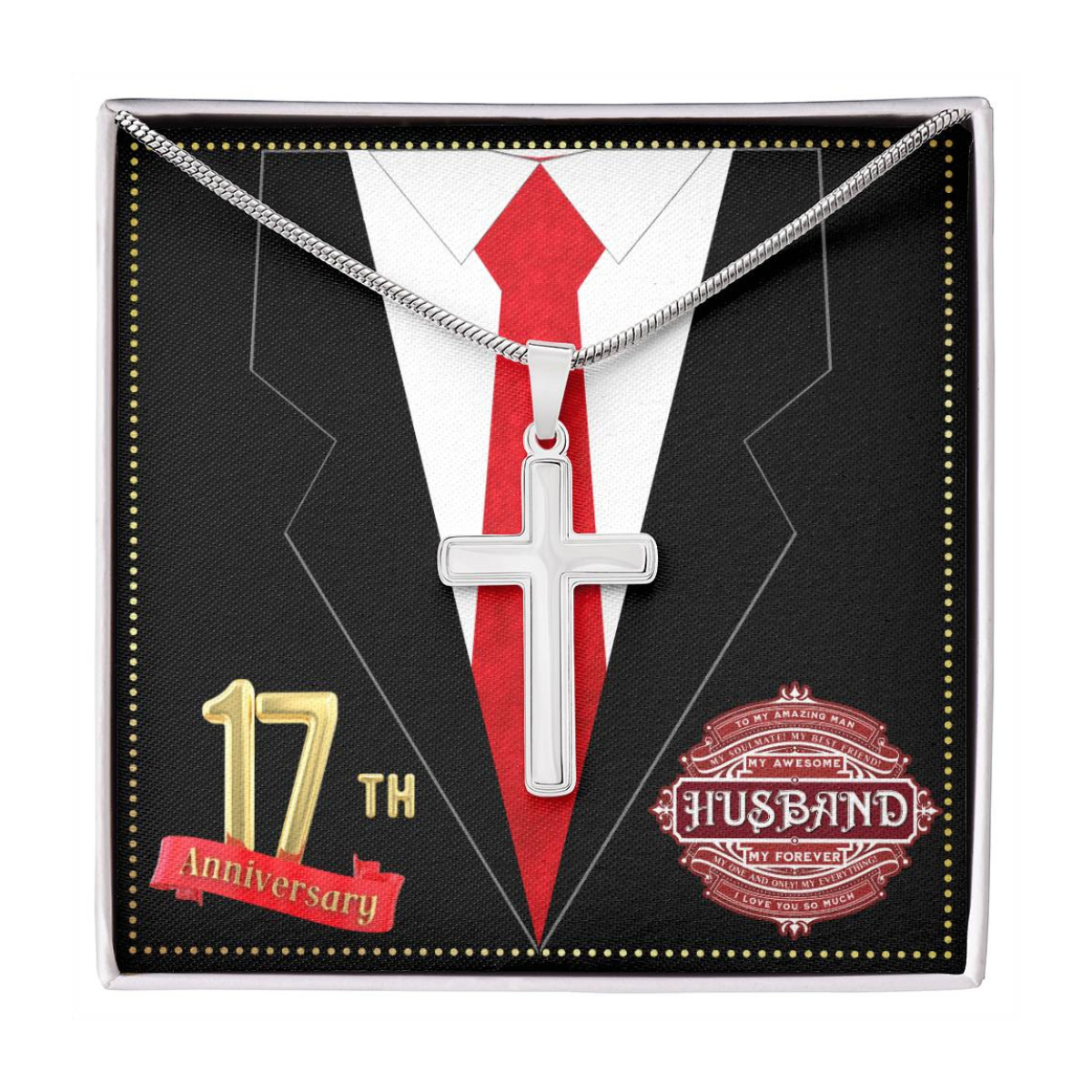 JGF Jewelry Gifts for Family 17th Wedding Anniversary For Him Husband Cross Necklace for Men