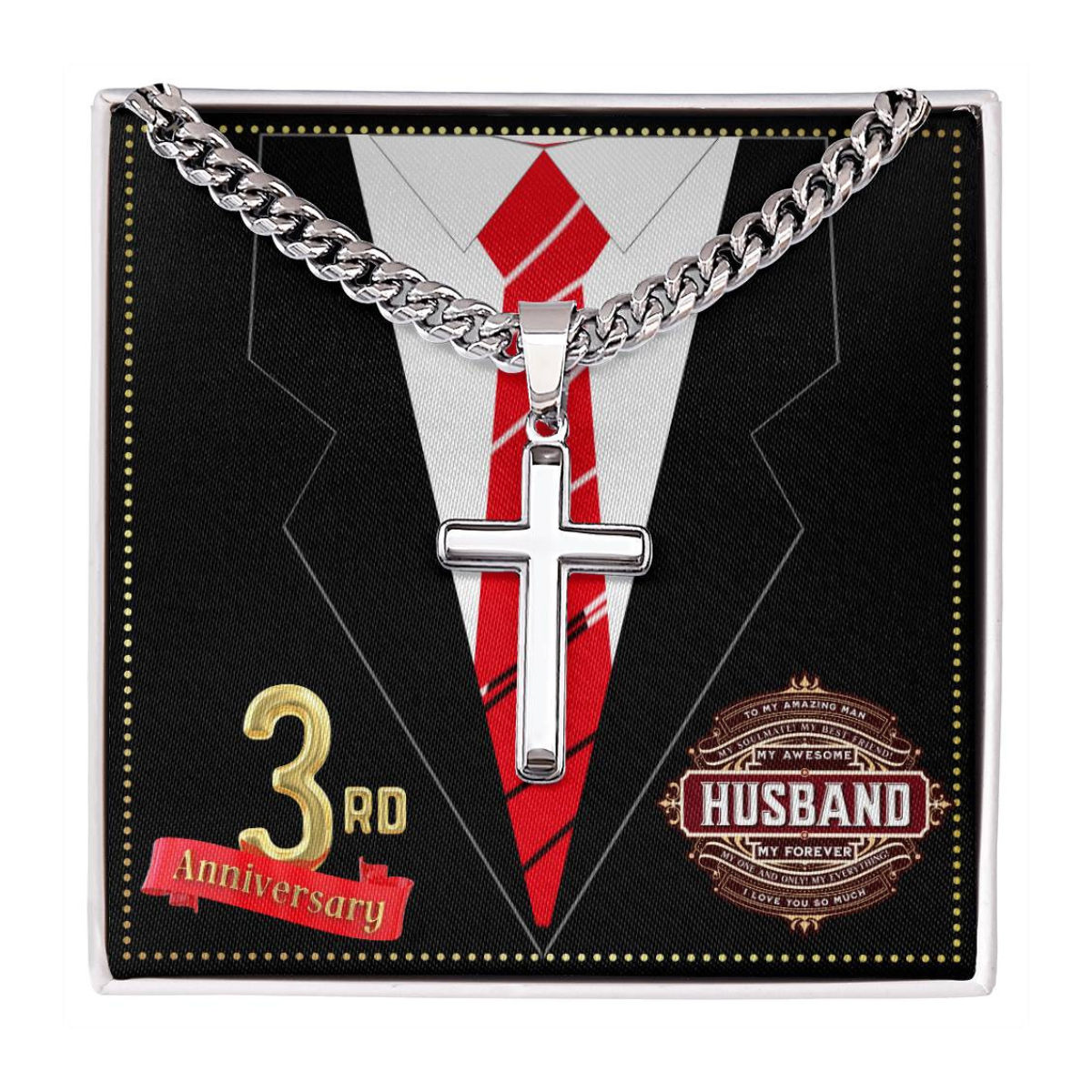 JGF Jewelry Gifts for Family 3 Year 3rd Wedding Anniversary for Him Husband Cross Necklace for Men