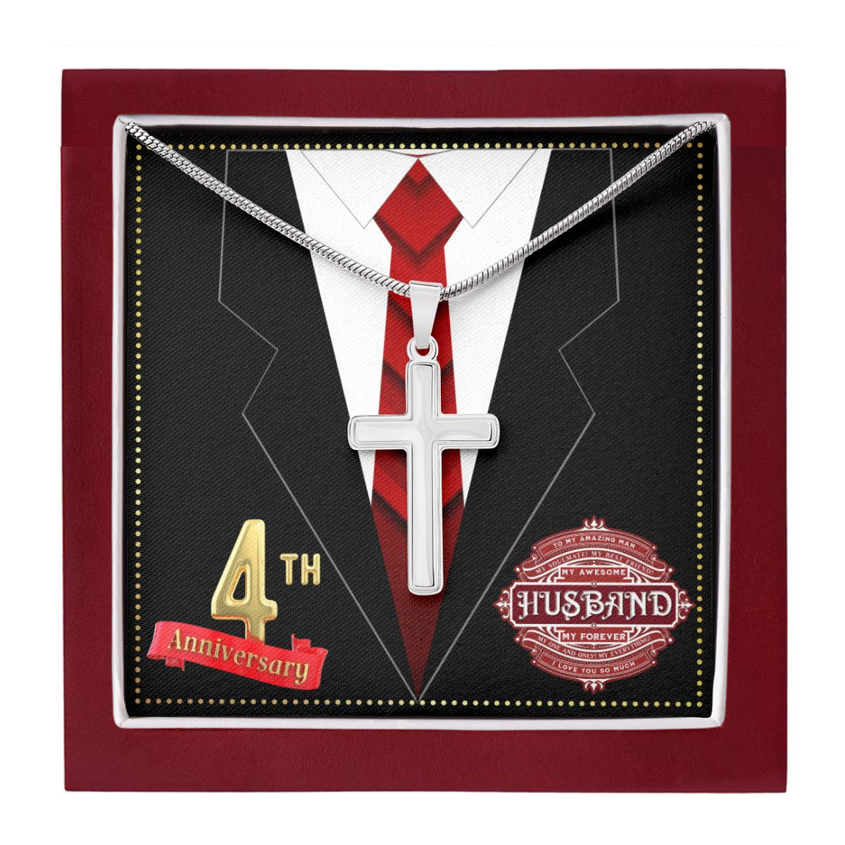 JGF Jewelry Gifts for Family 4 Year 4th Wedding Anniversary for Him Husband Cross Necklace for Men