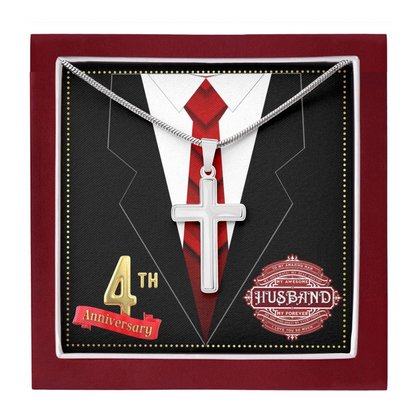 JGF Jewelry Gifts for Family 4 Year 4th Wedding Anniversary for Him Husband Cross Necklace for Men