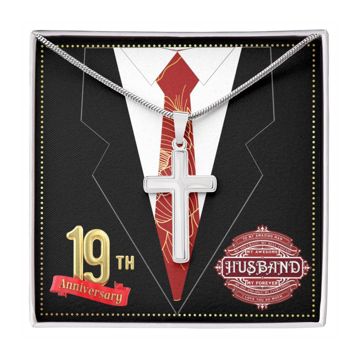 JGF Jewelry Gifts for Family 19th Wedding Anniversary For Him Husband Cross Necklace for Men