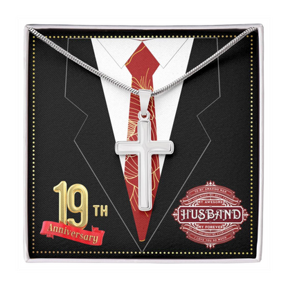 JGF Jewelry Gifts for Family 19th Wedding Anniversary For Him Husband Cross Necklace for Men