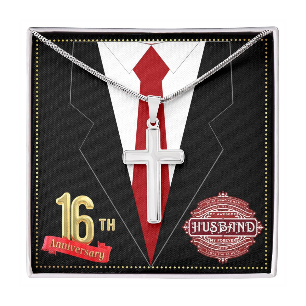 JGF Jewelry Gifts for Family 16th Wedding Anniversary For Him Husband Cross Necklace for Men