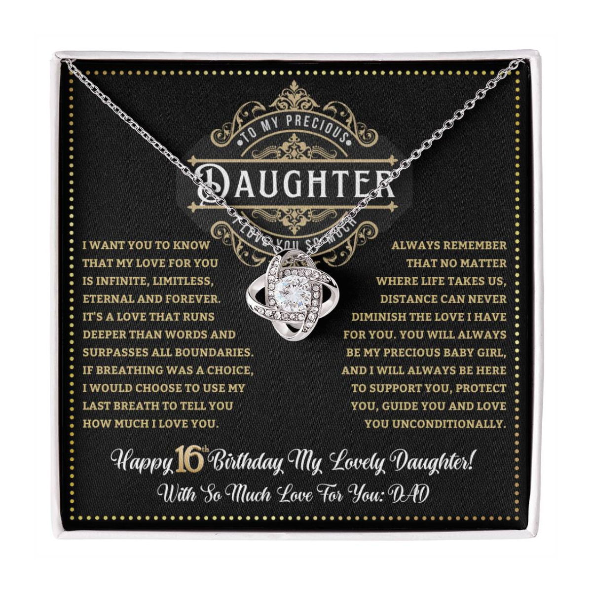 JGF Jewelry Gifts for Family Sweet 16 Necklace Jewelry Daughter Love Knot Necklace From Dad