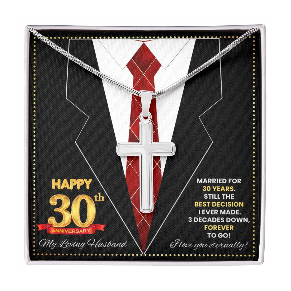 JGF Jewelry Gifts for Family Happy 30th Anniversary For Husband Cross Necklace For Men