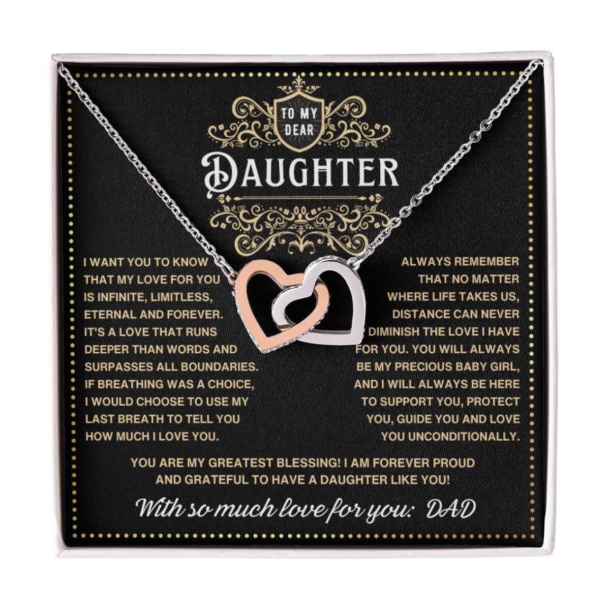 JGF Jewelry Gifts for Family Interlocking Heart Necklace For Daughter From Dad