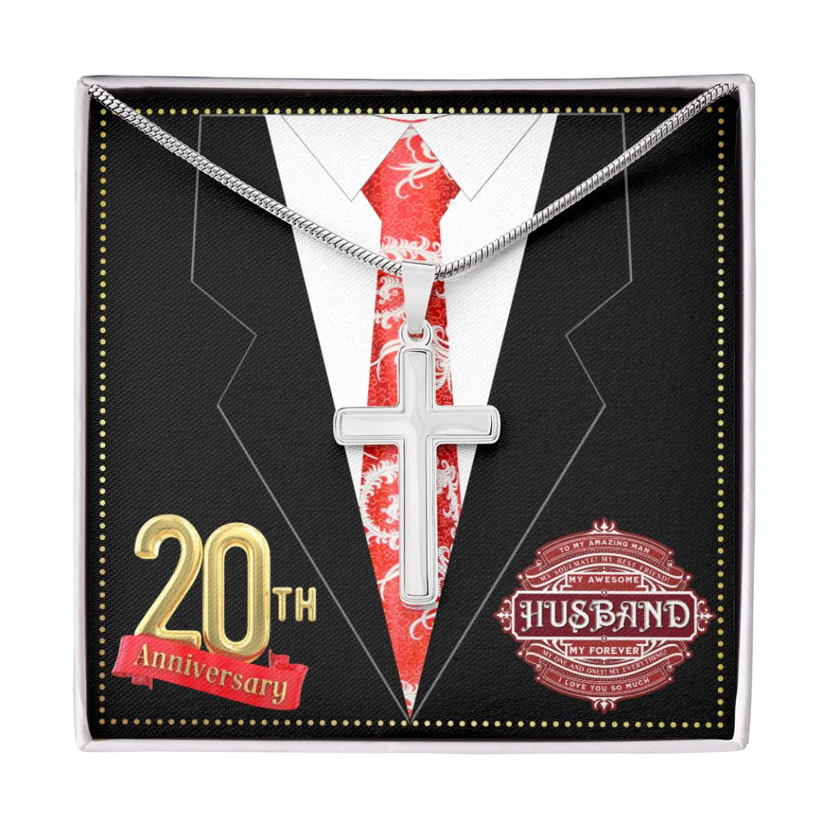 JGF Jewelry Gifts for Family 20th Wedding Anniversary For Him Husband Cross Necklace for Men