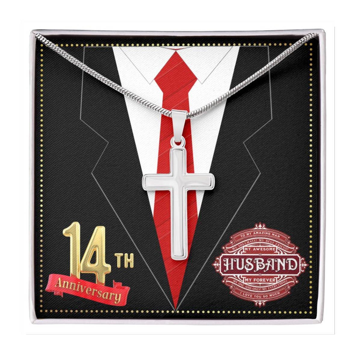 JGF Jewelry Gifts for Family 14th Wedding Anniversary For Him Husband Cross Necklace for Men