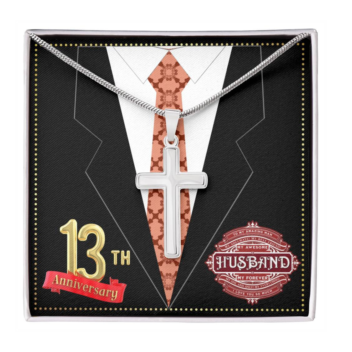 JGF Jewelry Gifts for Family 13th Wedding Anniversary For Him Husband Cross Necklace for Men