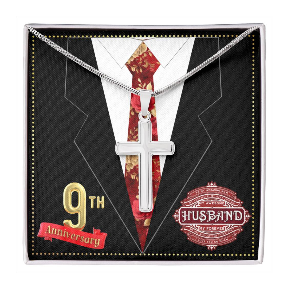 JGF Jewelry Gifts for Family 9th Wedding Anniversary For Him Husband Cross Necklace for Men