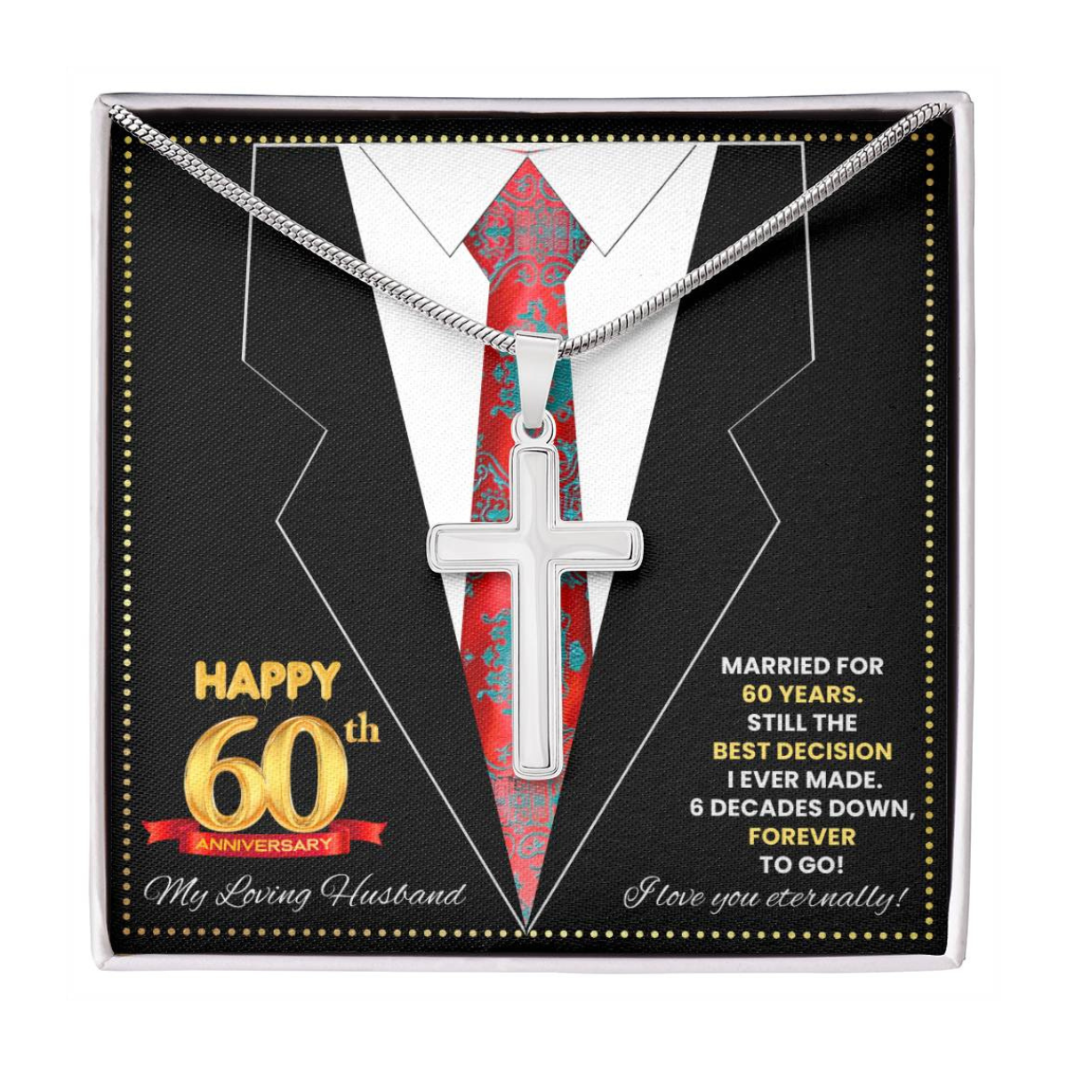 JGF Jewelry Gifts for Family Happy 60th Anniversary For Husband Cross Necklace For Men