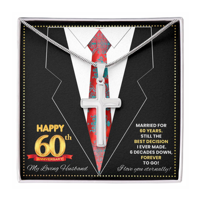 JGF Jewelry Gifts for Family Happy 60th Anniversary For Husband Cross Necklace For Men