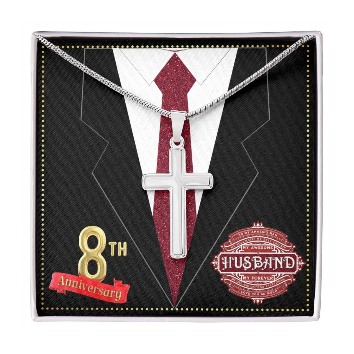 JGF Jewelry Gifts for Family 8th Wedding Anniversary For Him Husband Cross Necklace for Men