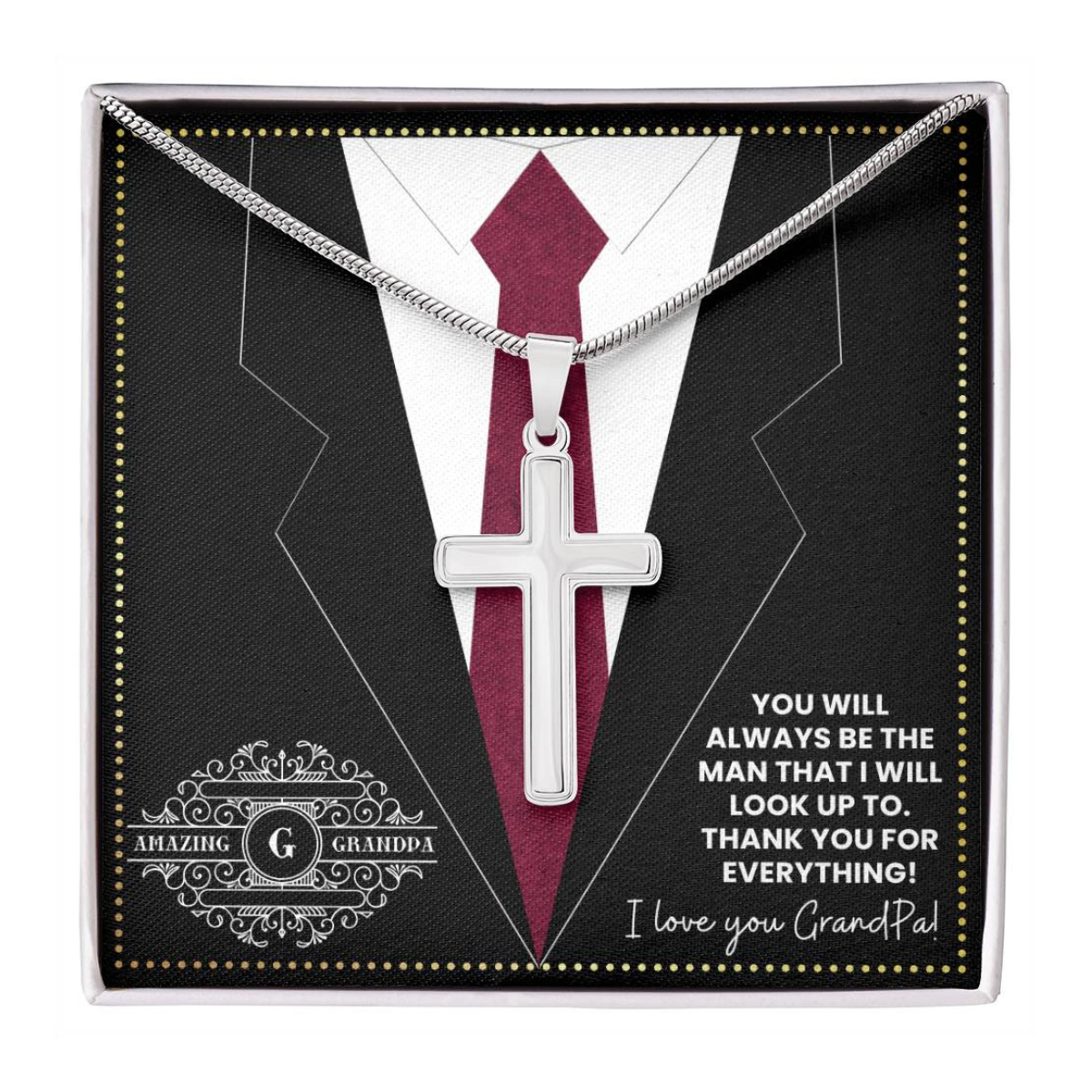 JGF Jewelry Gifts for Family Cross Necklace For Grandpa And Men I Love My Grandpa Gifts For Him