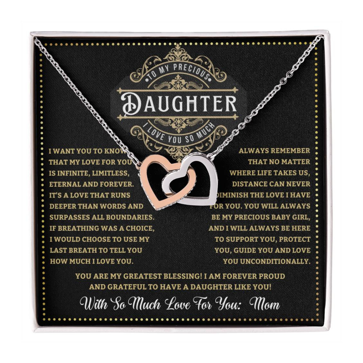JGF Jewelry Gifts for Family Double Hearts Linked Necklace For Daughter From Mom
