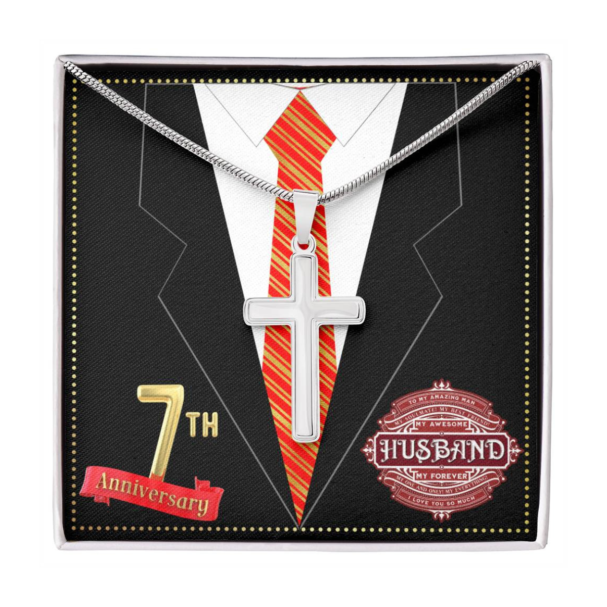 JGF Jewelry Gifts for Family 7th Wedding Anniversary For Him Husband Cross Necklace for Men