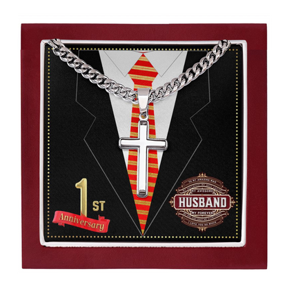 JGF Jewelry Gifts for Family 1 Year 1st Wedding Anniversary for Him Husband Cross Necklace for Men