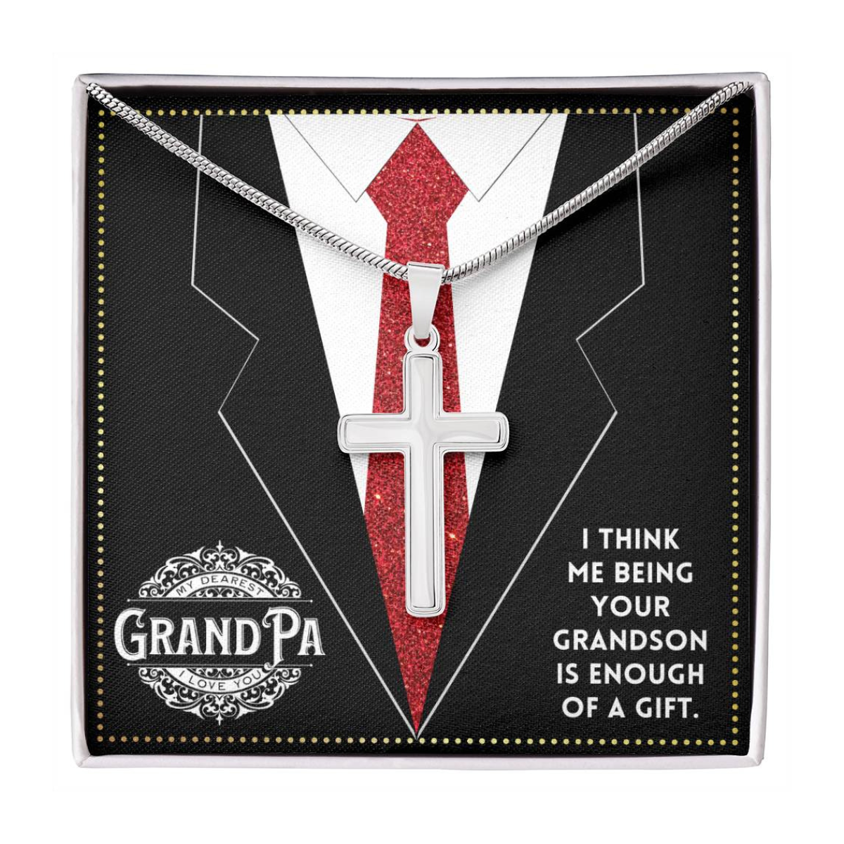 JGF Jewelry Gifts for Family grandpa Birthday Card From Child Grandson Cross Necklace For Men
