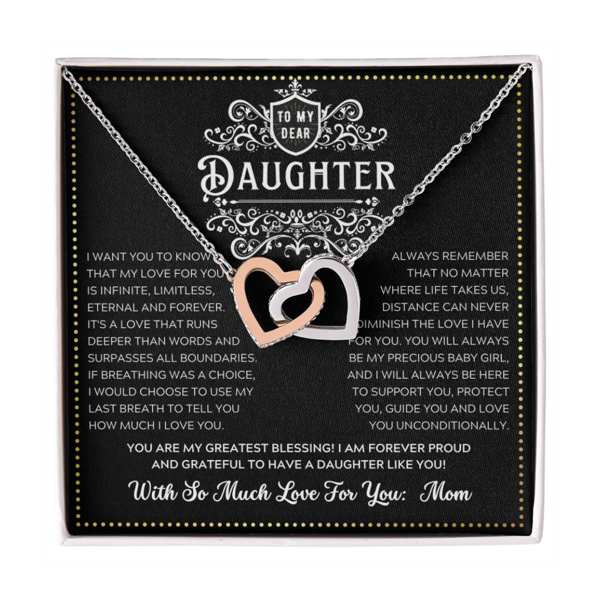 JGF Jewelry Gifts for Family Silver Heart Necklace 2 Hearts To My Daughter Necklace From Mom - Stainless Steel