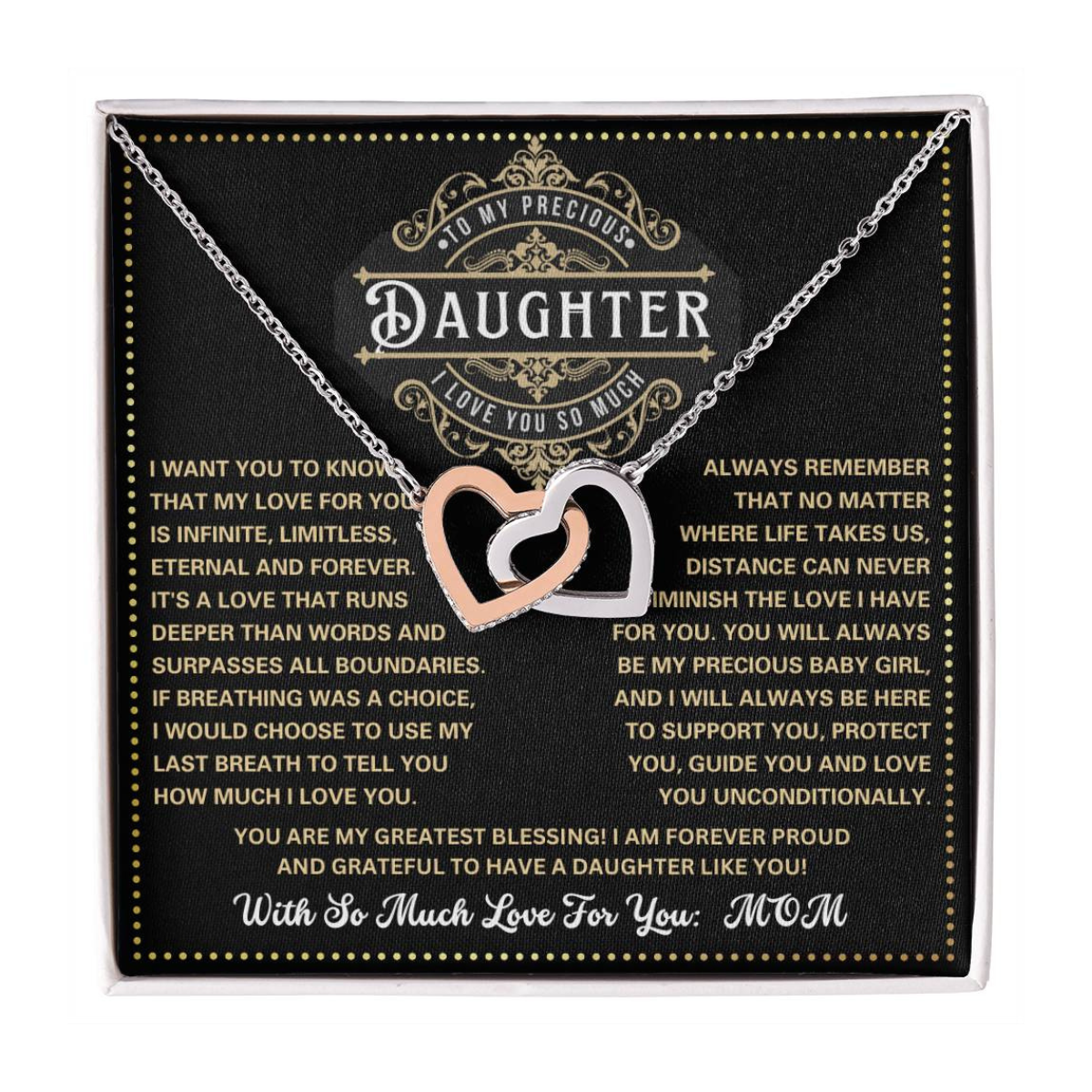 JGF Jewelry Gifts for Family To My Daughter Necklace From Dad And Mom Interlocking Heart Necklace