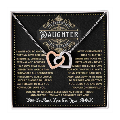 JGF Jewelry Gifts for Family To My Daughter Necklace From Dad And Mom Interlocking Heart Necklace