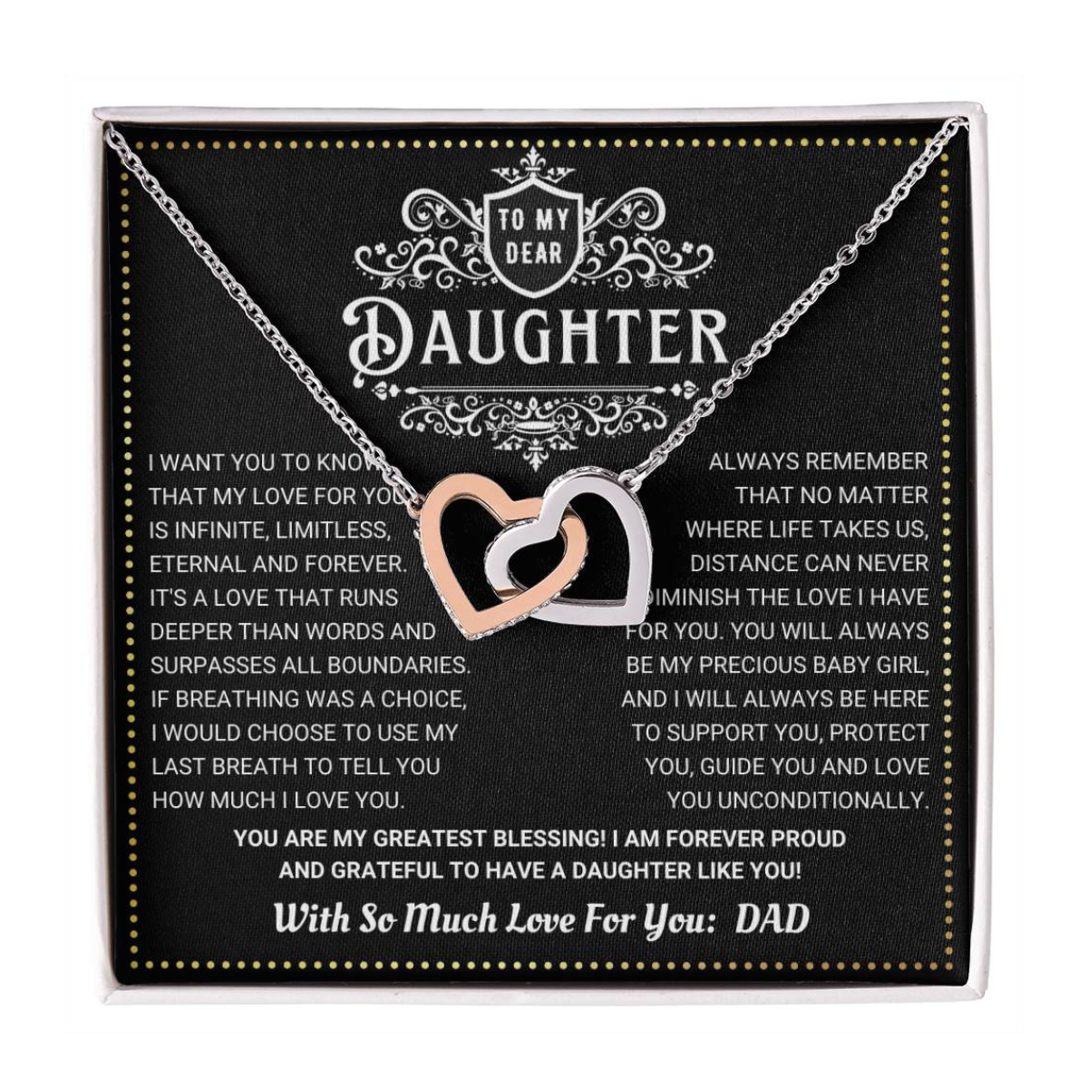JGF Jewelry Gifts for Family 2 Hearts Connected Necklace 18th Birthday Card Daughter From Dad