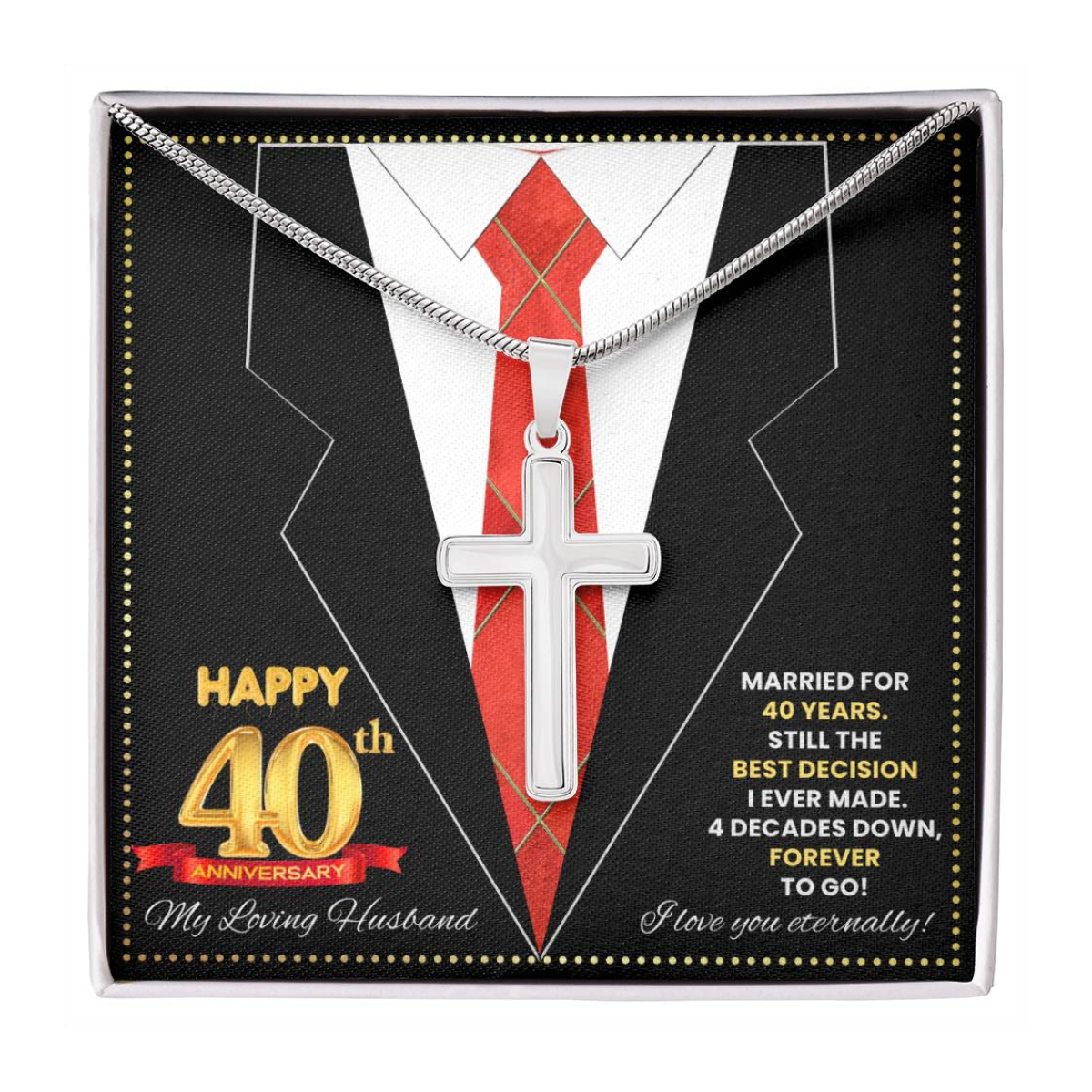 JGF Jewelry Gifts for Family Happy 40th Anniversary For Husband Cross Necklace For Men