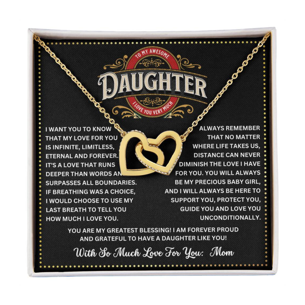 JGF Jewelry Gifts for Family Double Heart To My Daughter Necklace From Mom