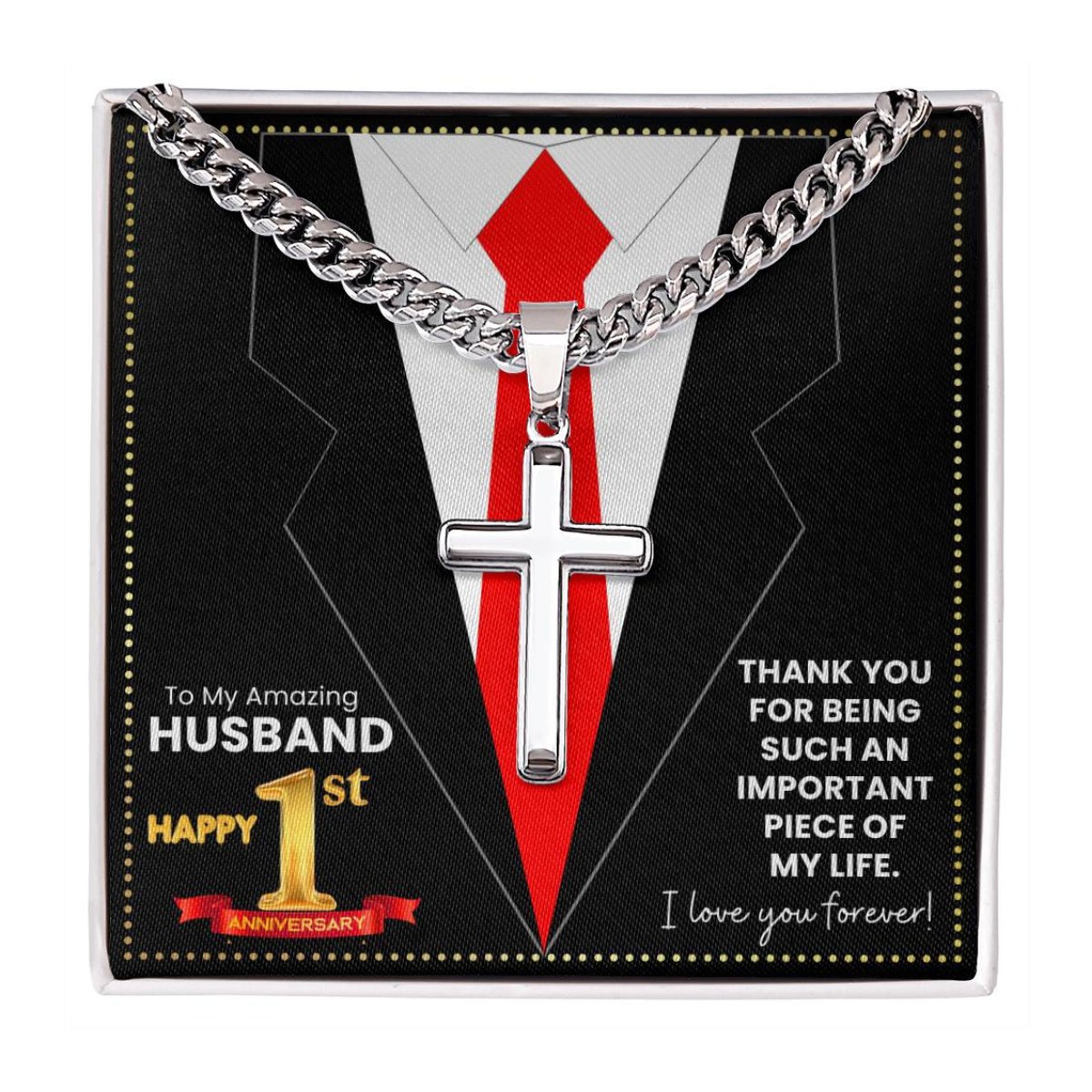 JGF Jewelry Gifts for Family Happy 1st Anniversary For Husband Cross Necklace For Men