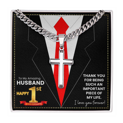 JGF Jewelry Gifts for Family Happy 1st Anniversary For Husband Cross Necklace For Men