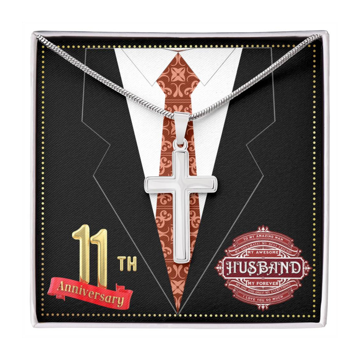 JGF Jewelry Gifts for Family 11th Wedding Anniversary For Him Husband Cross Necklace for Men