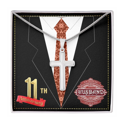 JGF Jewelry Gifts for Family 11th Wedding Anniversary For Him Husband Cross Necklace for Men
