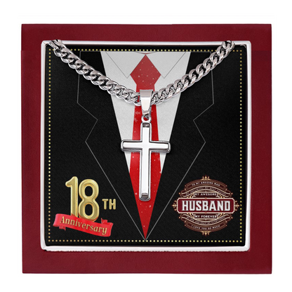 JGF Jewelry Gifts for Family 18 Year 18th Wedding Anniversary for Him Husband Cross Necklace for Men