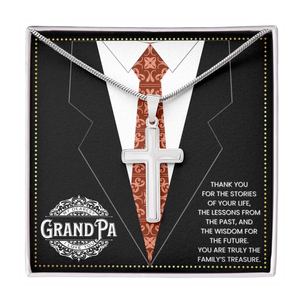 JGF Jewelry Gifts for Family Arabic Grandparents Gifts GrandPa Silver Cross Necklace Dainty