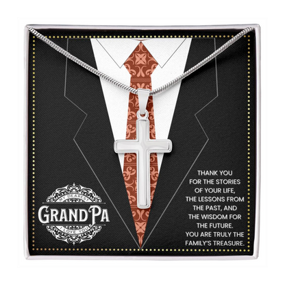 JGF Jewelry Gifts for Family Arabic Grandparents Gifts GrandPa Silver Cross Necklace Dainty