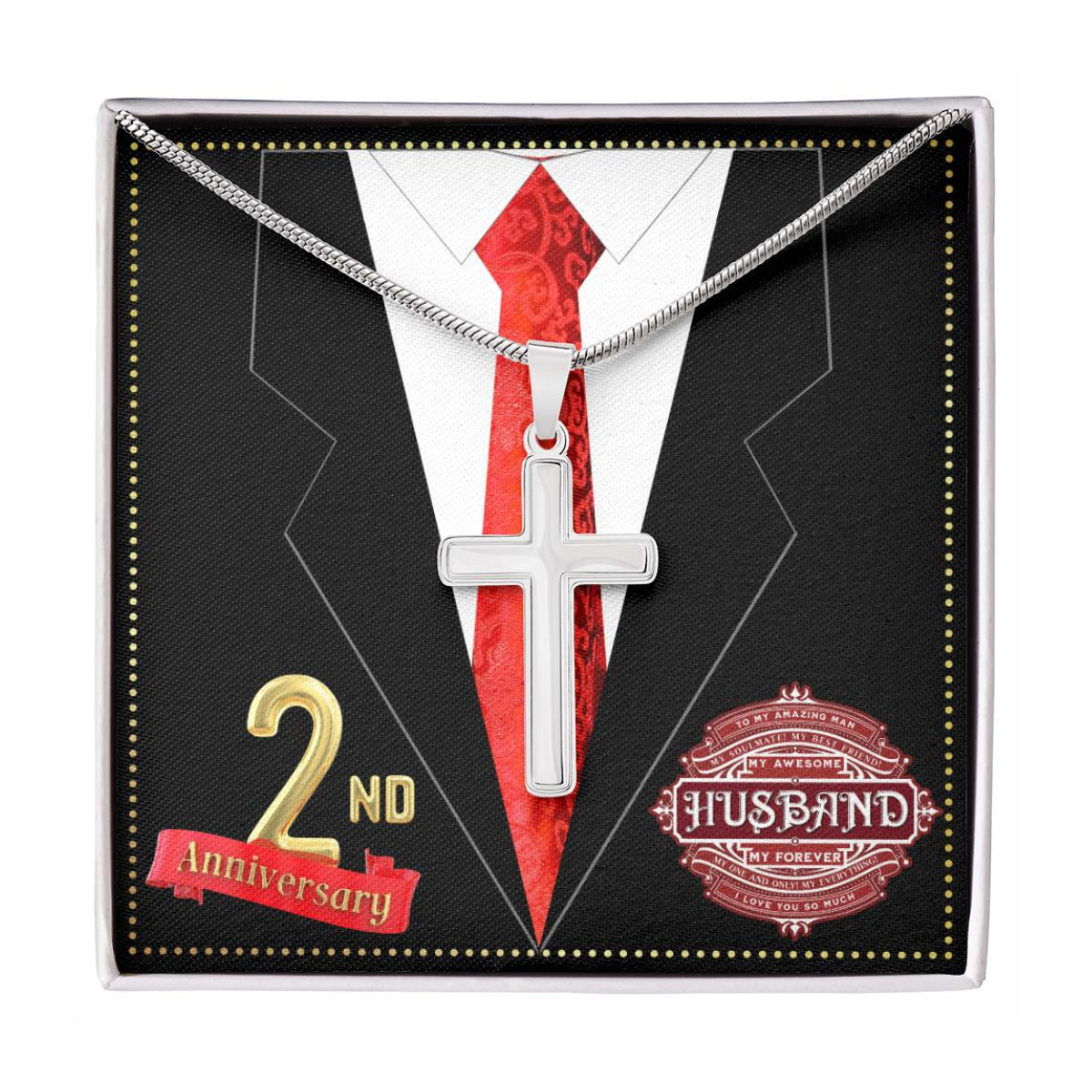 JGF Jewelry Gifts for Family 2 Year 2nd Wedding Anniversary for Him Husband Cross Necklace for Men