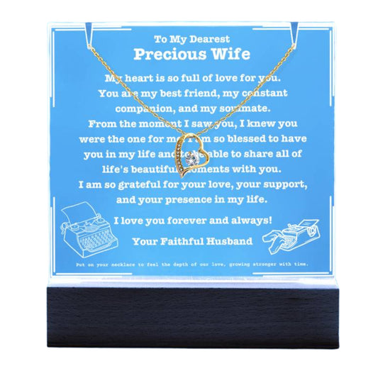 JGF Jewelry Gifts For Family To My Precious Wife Acrylic Plaque with Heart Necklace