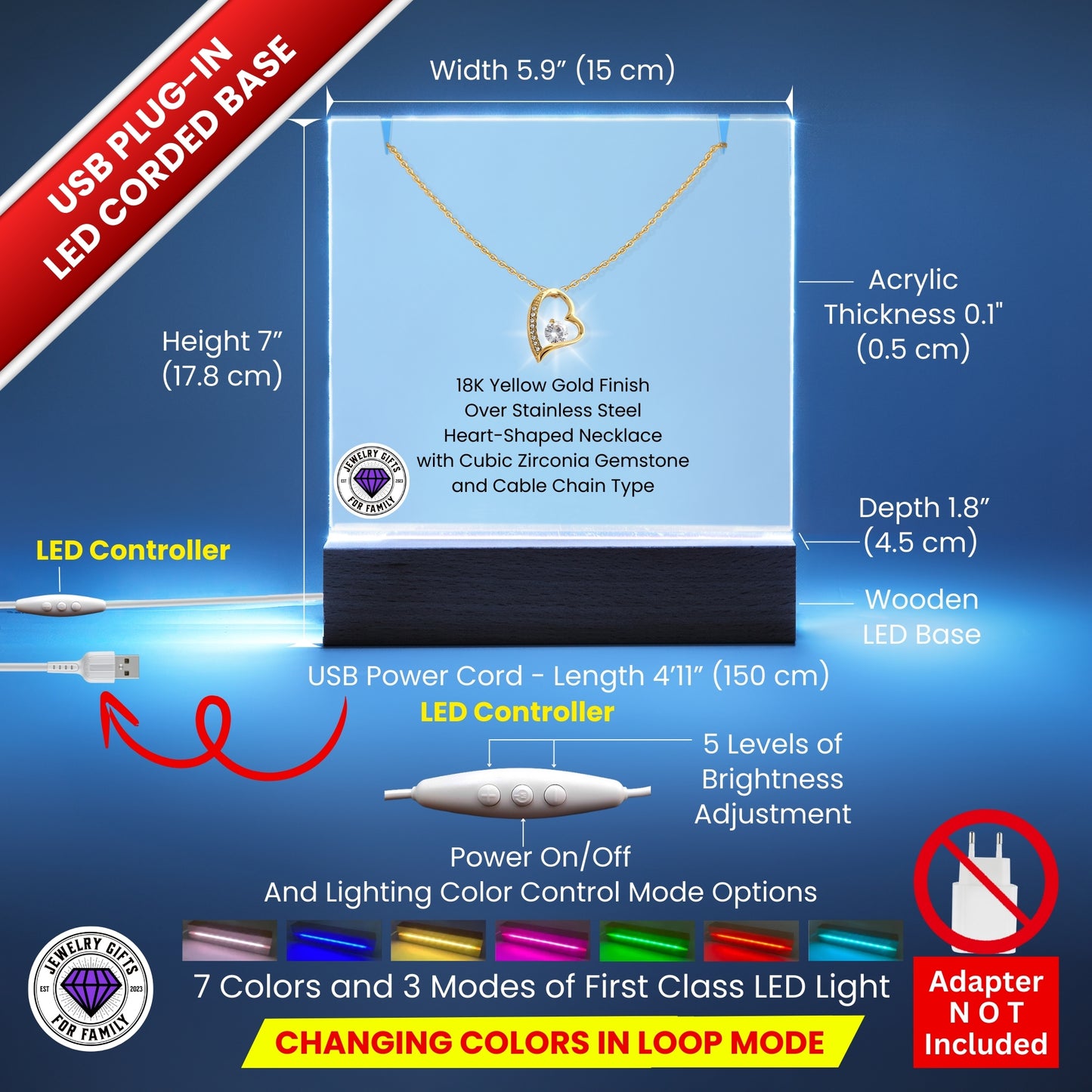 JGF Jewelry Gifts for Family Happy 60th Birthday Heart Necklace on Acrylic Plaque Gifts For Women Turning 60 Year Old