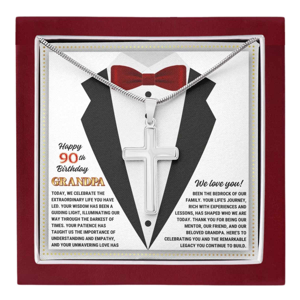 JGF Jewelry Gifts for Family Cross Necklace For Grandpa Happy 90th Birthday Card