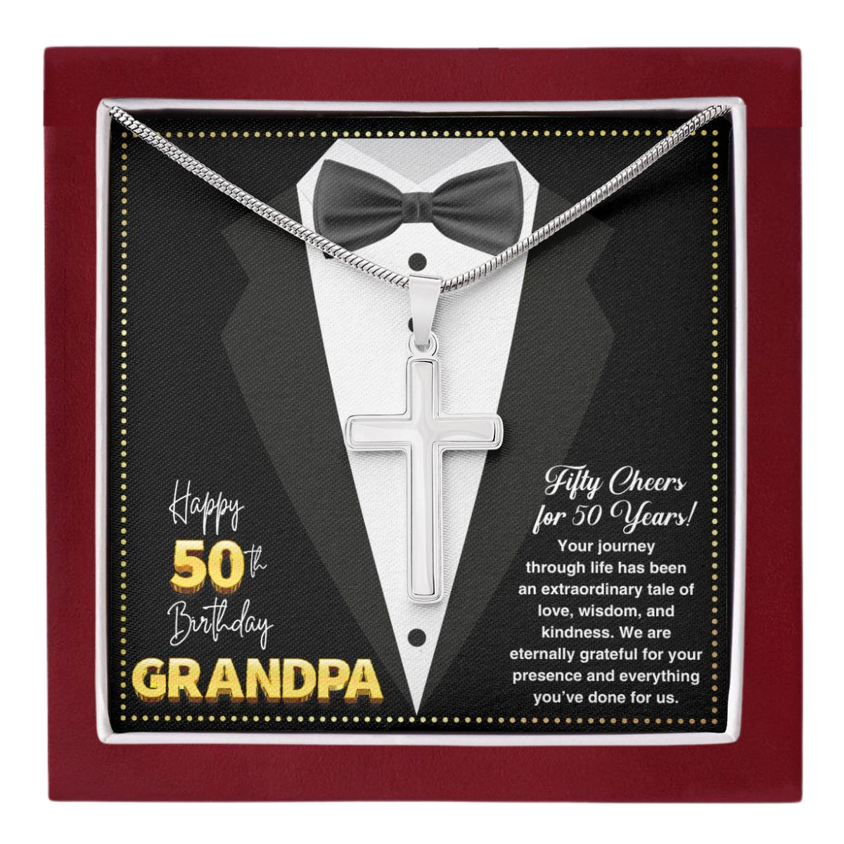 JGF Jewelry Gifts for Family Grandpa Cross Necklace Silver For 50th Birthday Card For Him