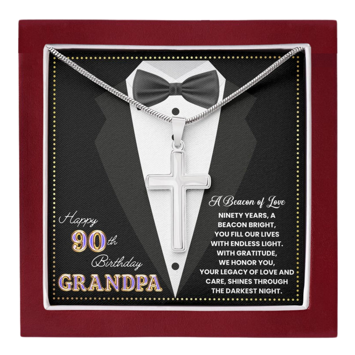 JGF Jewelry Gifts for Family Happy 90th Birthday Card Grandpa Cross Necklace For Men