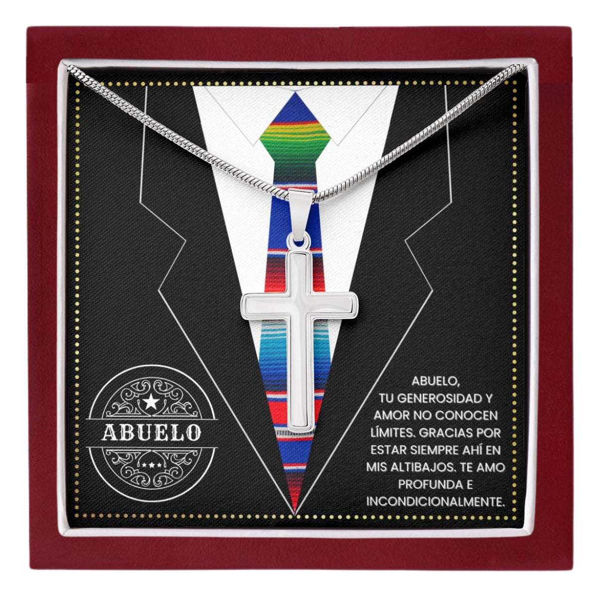 SpanishGrandPa8 JGF Jewelry Gifts for Family Regalo Para Abuelo Cross Necklace for Men Gifts For Grandpa In Spanish