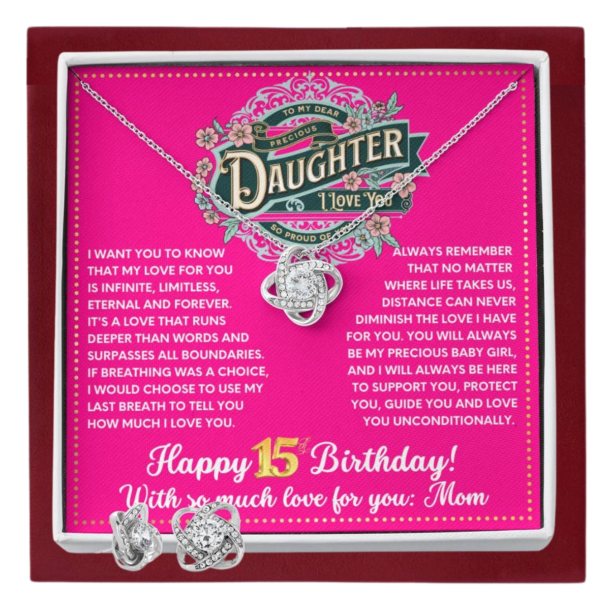 JGF Jewelry Gifts for Family To My Daughter Necklace 15th Birthday Card Gifts For Girls From Mom
