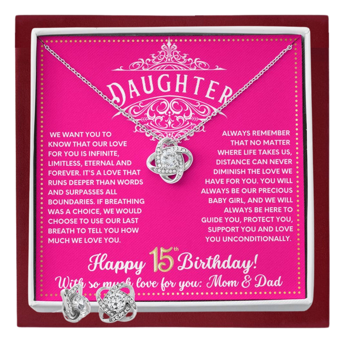 JGF Jewelry Gifts for Family 15 Year Old Happy 15th Birthday Card To My Daughter Necklace From Mom And Dad