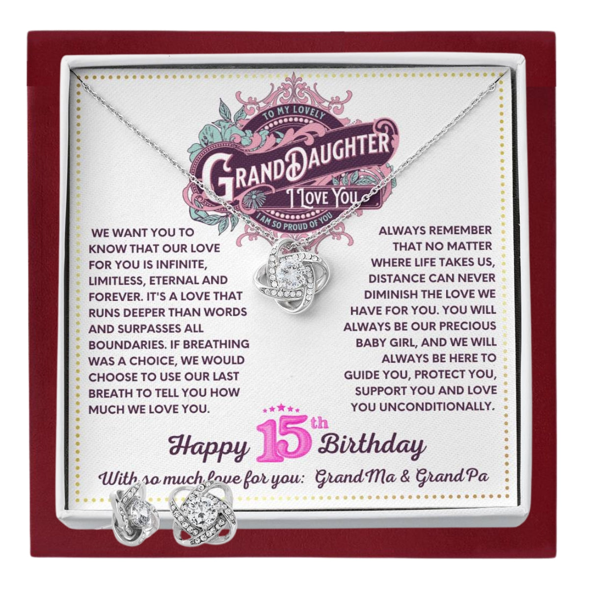 JGF Jewelry Gifts for Family Granddaughter Necklace From Grandpa And Grandma Happy 15th Birthday Card Gift 15 Year Old Teen Girl