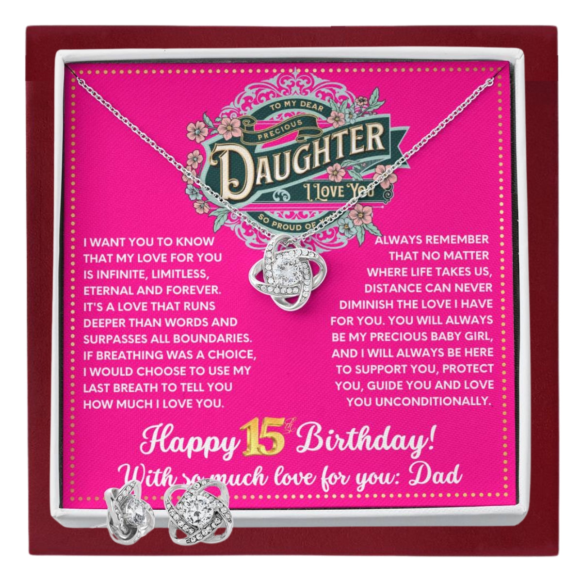 JGF Jewelry Gifts for Family To My Daughter Necklace From Dad Happy 15th Birthday Card Gifts For Girls