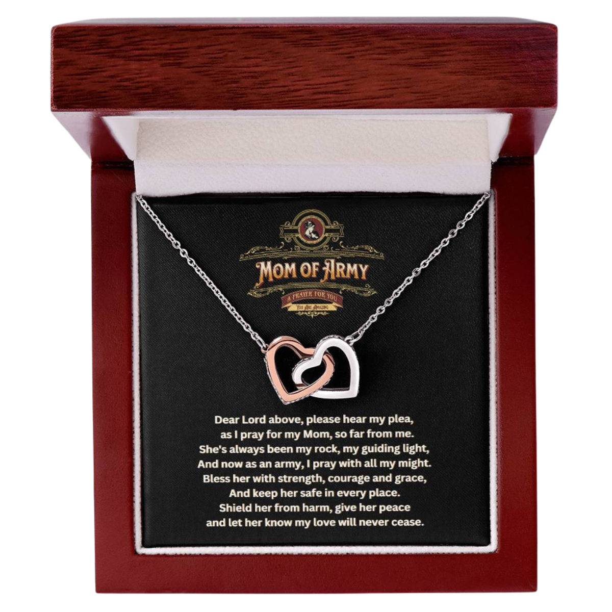 JGF Jewelry Gifts for Family | Double Heart Pendant Necklace for Mom of Army | Prayer Gift Ideas for Mother of Military