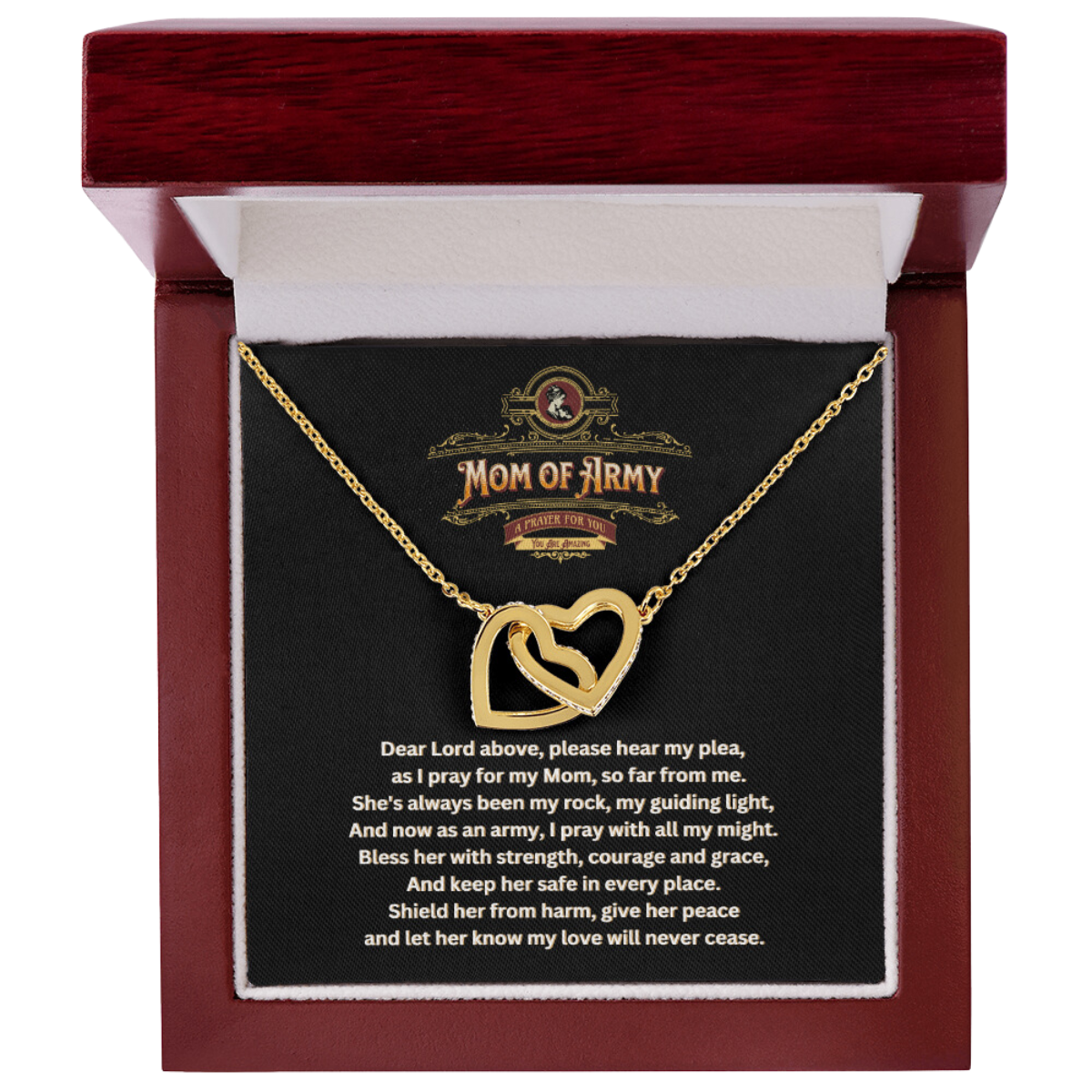 JGF Jewelry Gifts for Family | Double Heart Pendant Necklace for Mom of Army | Prayer Gift Ideas for Mother of Military